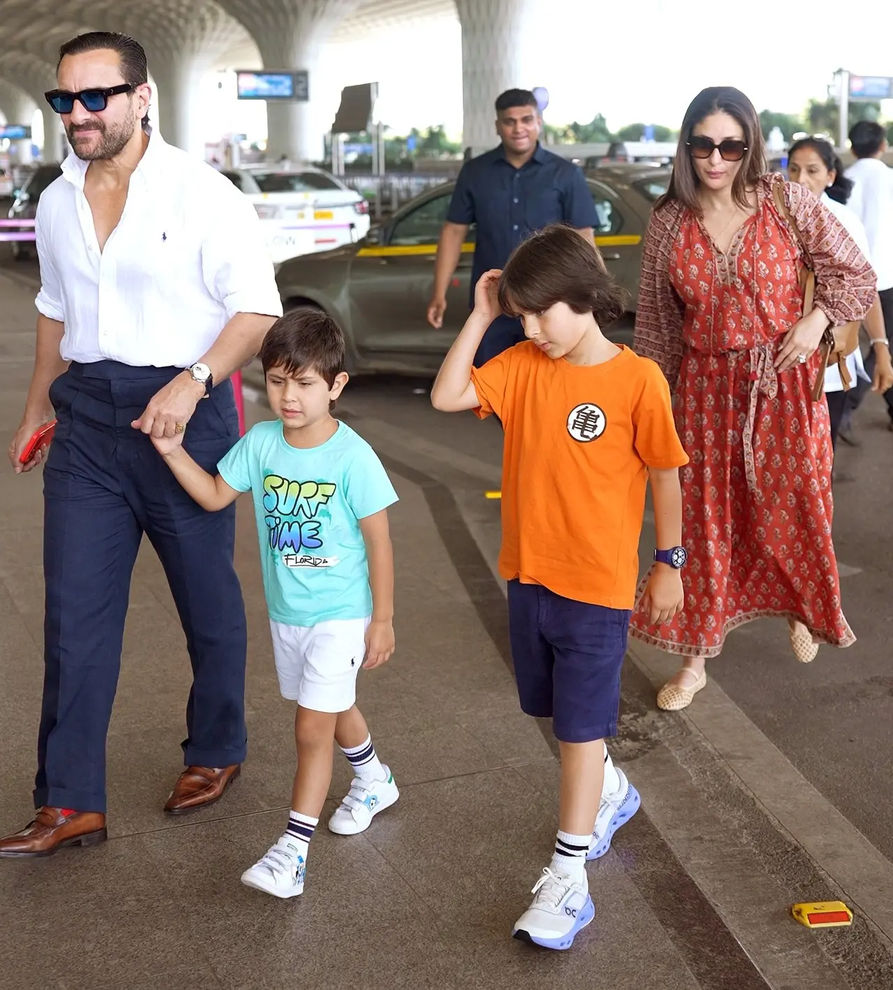 Saif Ali Khan and Kareena Kapoor Khan along with their sons, Taimur and Jeh, were spotted at the airport as they jetted out for a family vacation.